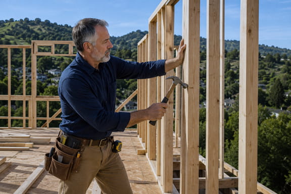 Mark framing a custom home construction project in the East Bay